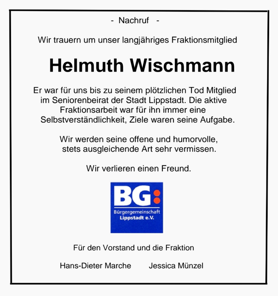 Wir trauern um Helmut Wischmann
